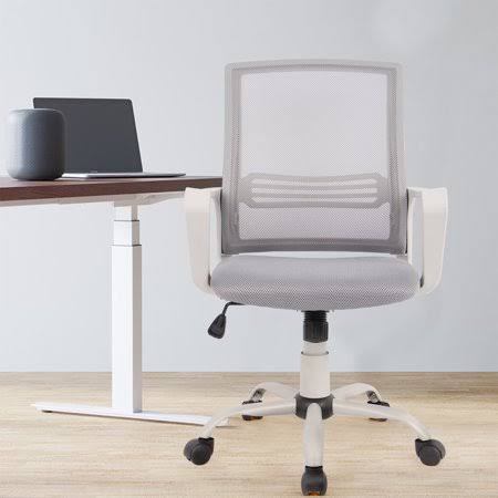 Gray Mesh Office Chair with Lumbar Support and Arm J350