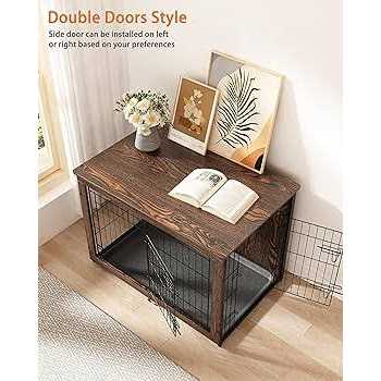 Wooden Dog Crate Furniture with Cushion and Tray Q396100