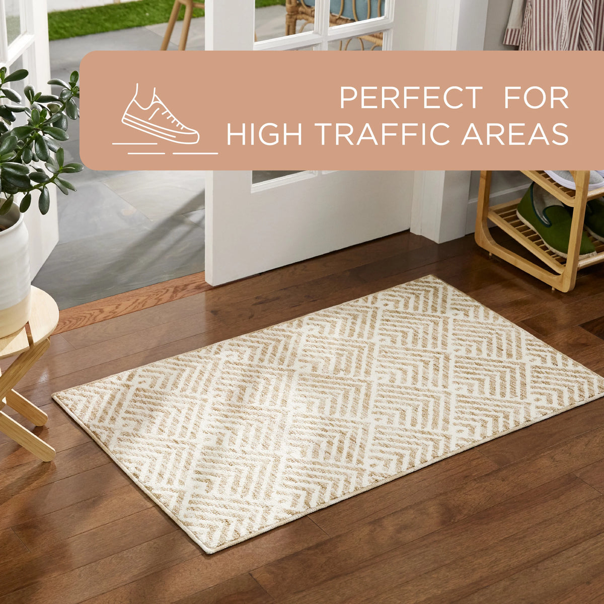Beige 24"x72" Washable Non-Slip Tufted Rug E302755