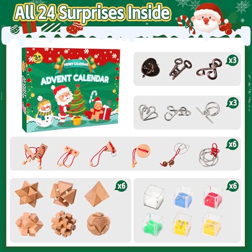 24 Days Metal Puzzle Ring & Wooden Toy Advent Calendar N367