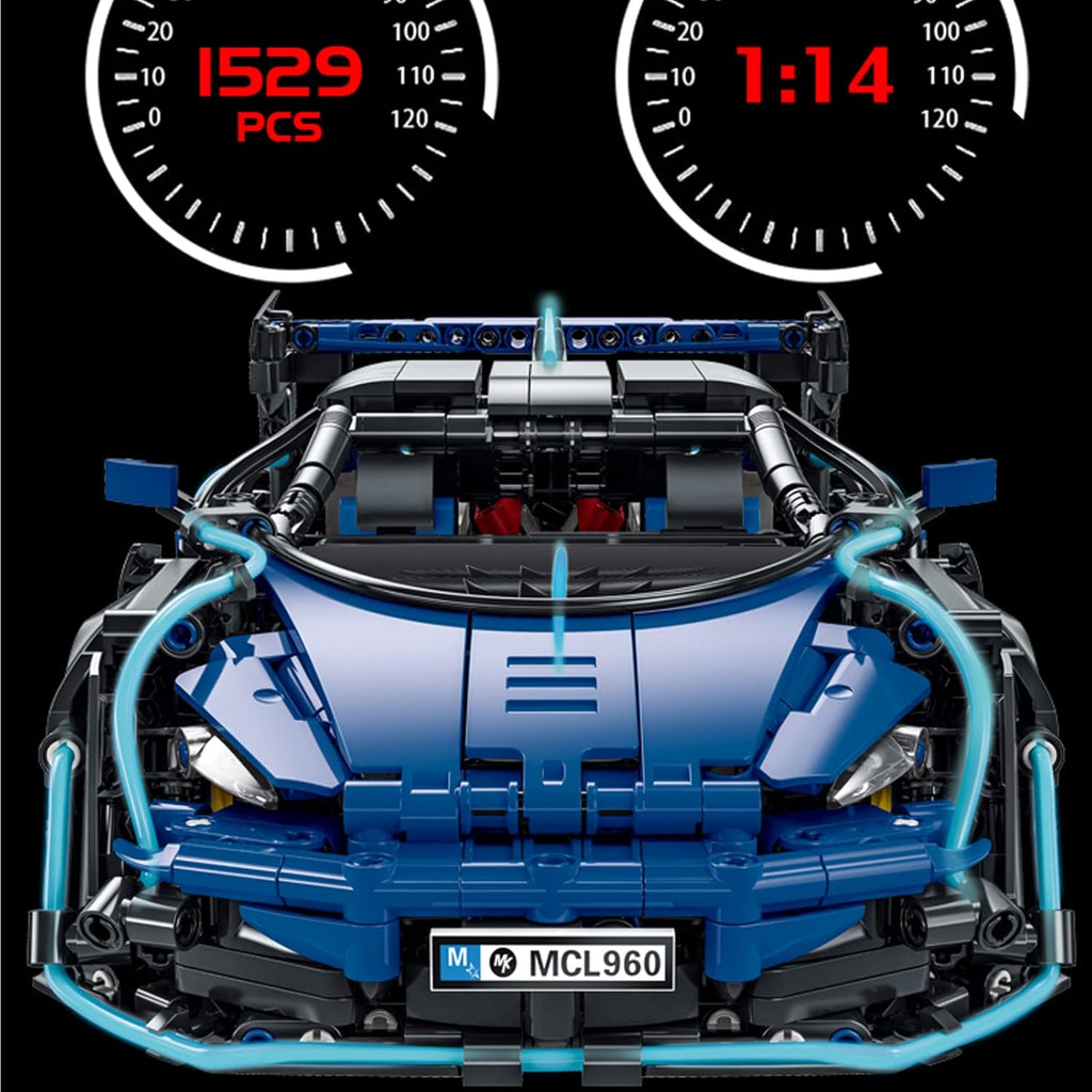 Blue and Black 1:14 Scale Sports Car Building Blocks Set (1529 Pcs) E475043