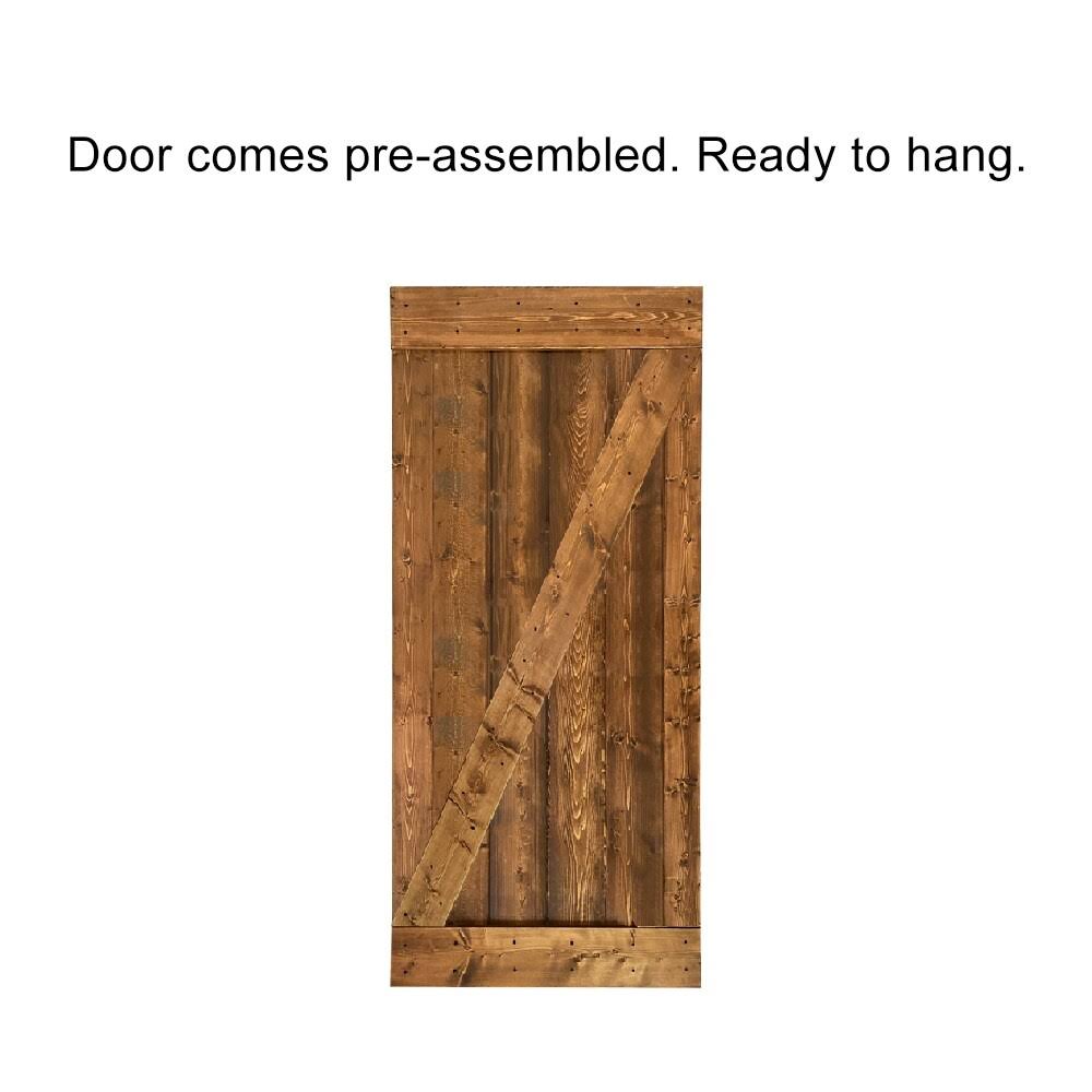 Weather Oak Stained Wood Interior Sliding Barn Door with Hardware Kit J38939
