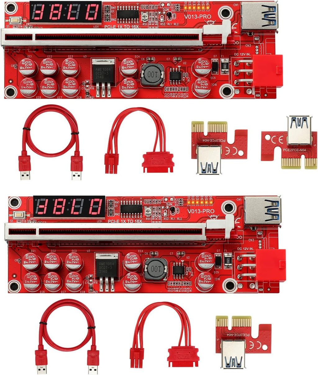 2 Pack PCIE Riser 1X to 16X Graphics Extension Adapter Card with USB 3.0 Cable B340715