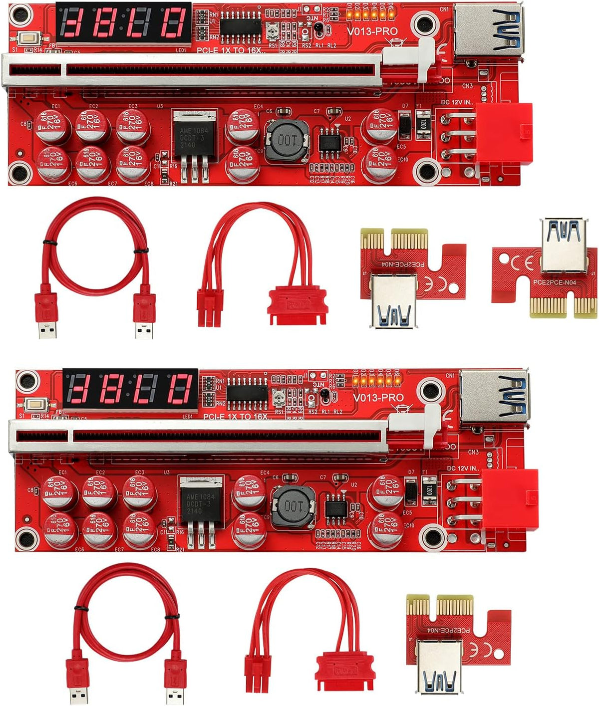 2 Pack PCIE Riser 1X to 16X Graphics Extension Adapter Card with USB 3.0 Cable B340715