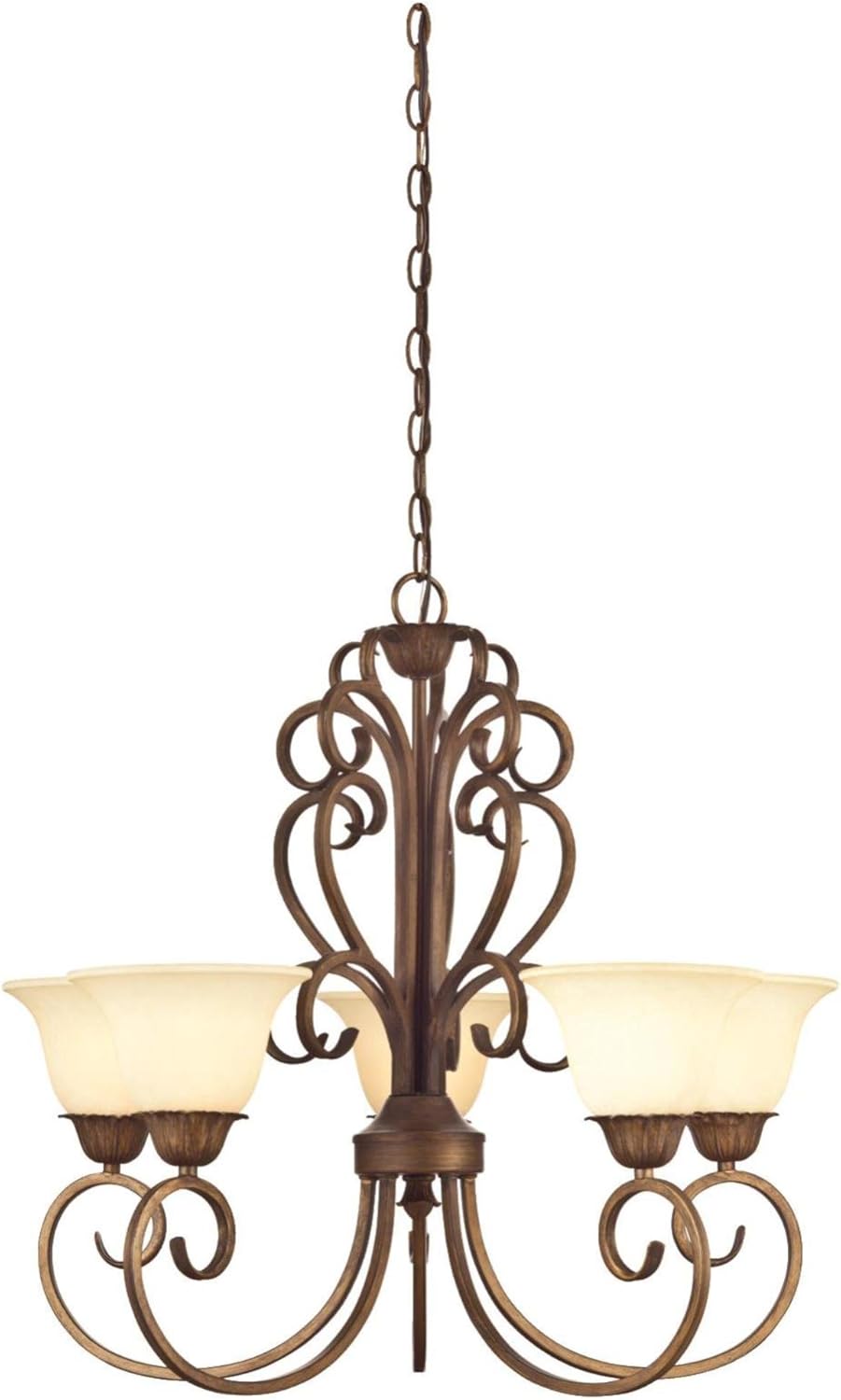 Five-Light Interior Chandelier, Ebony Gold Finish with Burnt Scavo Glass Y27330