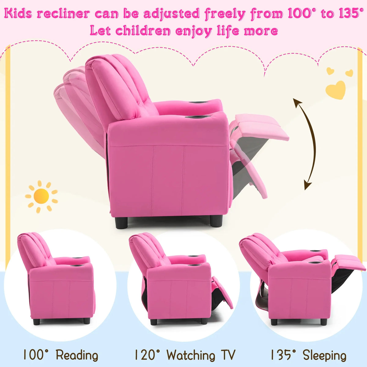 Pink PU Leather Kids Recliner Chair E9202