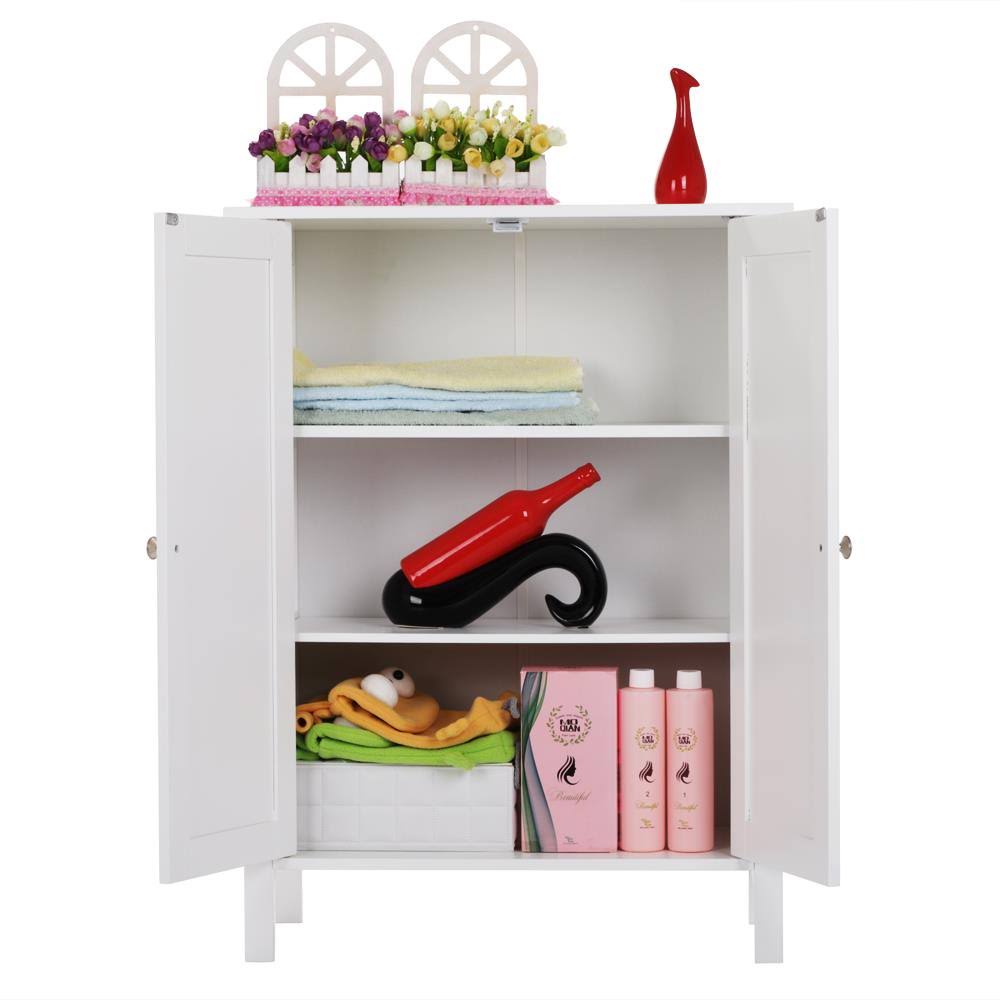 White Free Standing Bathroom Floor Cabinet with Double Doors and Adjustable Shelf M52944