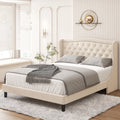King Bed Frame with Wing-Back Button Tufted Upholstered Headboard S770
