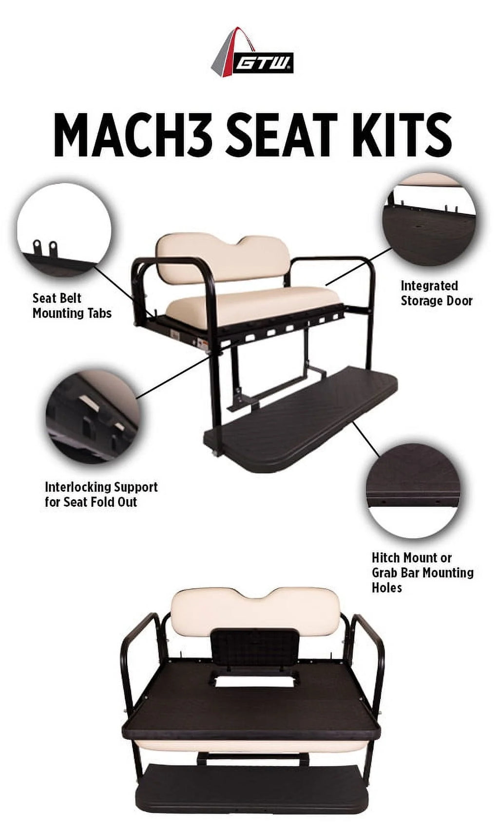 Rear Flip Seat for Club Car Golf Cart M8496