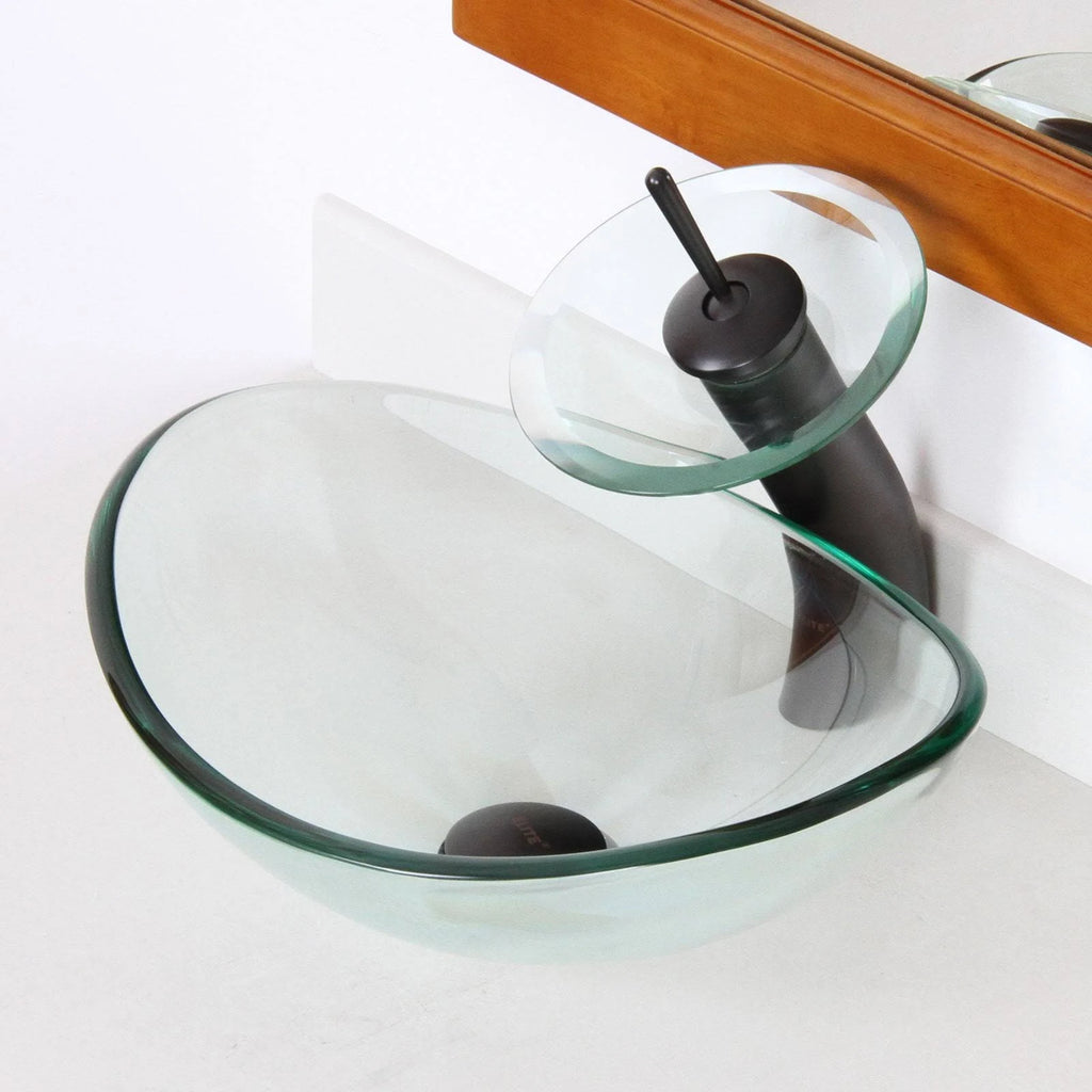 Oval Transparent Tempered Glass Bathroom Vessel Sink D863629