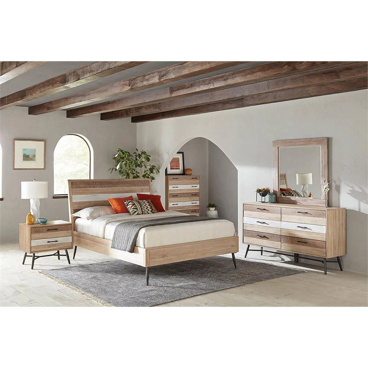 4-piece Brown Wood Eastern King Bedroom Set Q7777