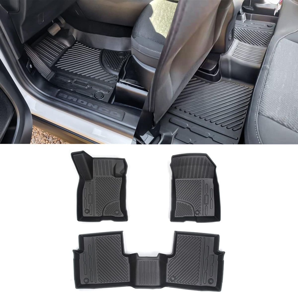 Black TPE Floor Liners for 4-Door Bronco 2021-2022, 1st and 2nd Row Q8610