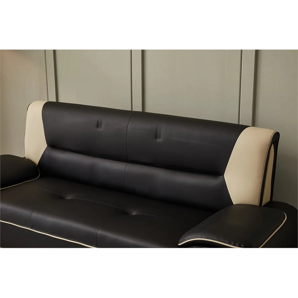 Black & Beige Faux Leather Sofa and Loveseat 2-Piece Set X49736