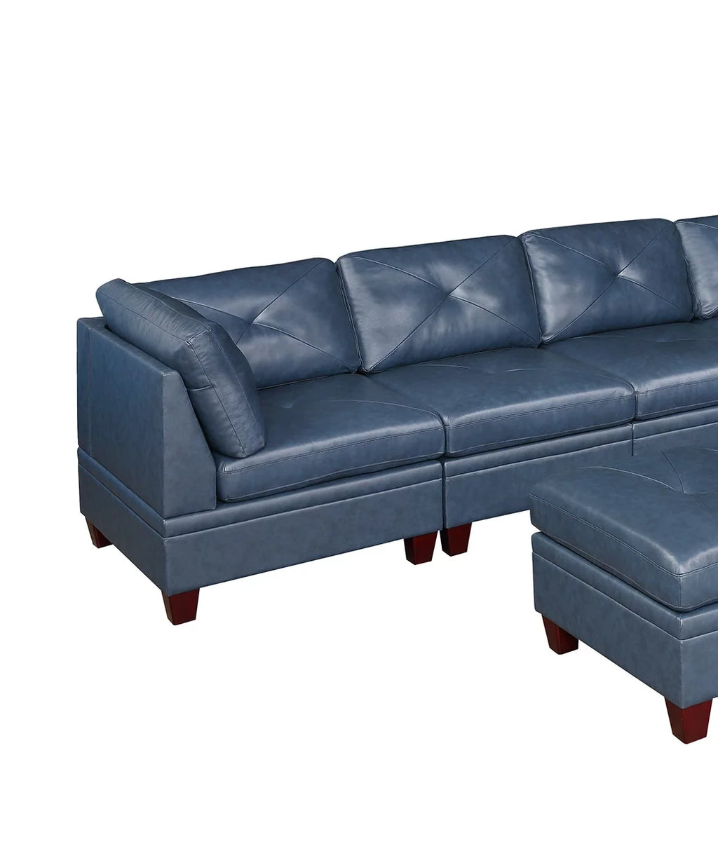 Ink Blue Top Grain Leather 7pc L-Sectional Sofa P66872
