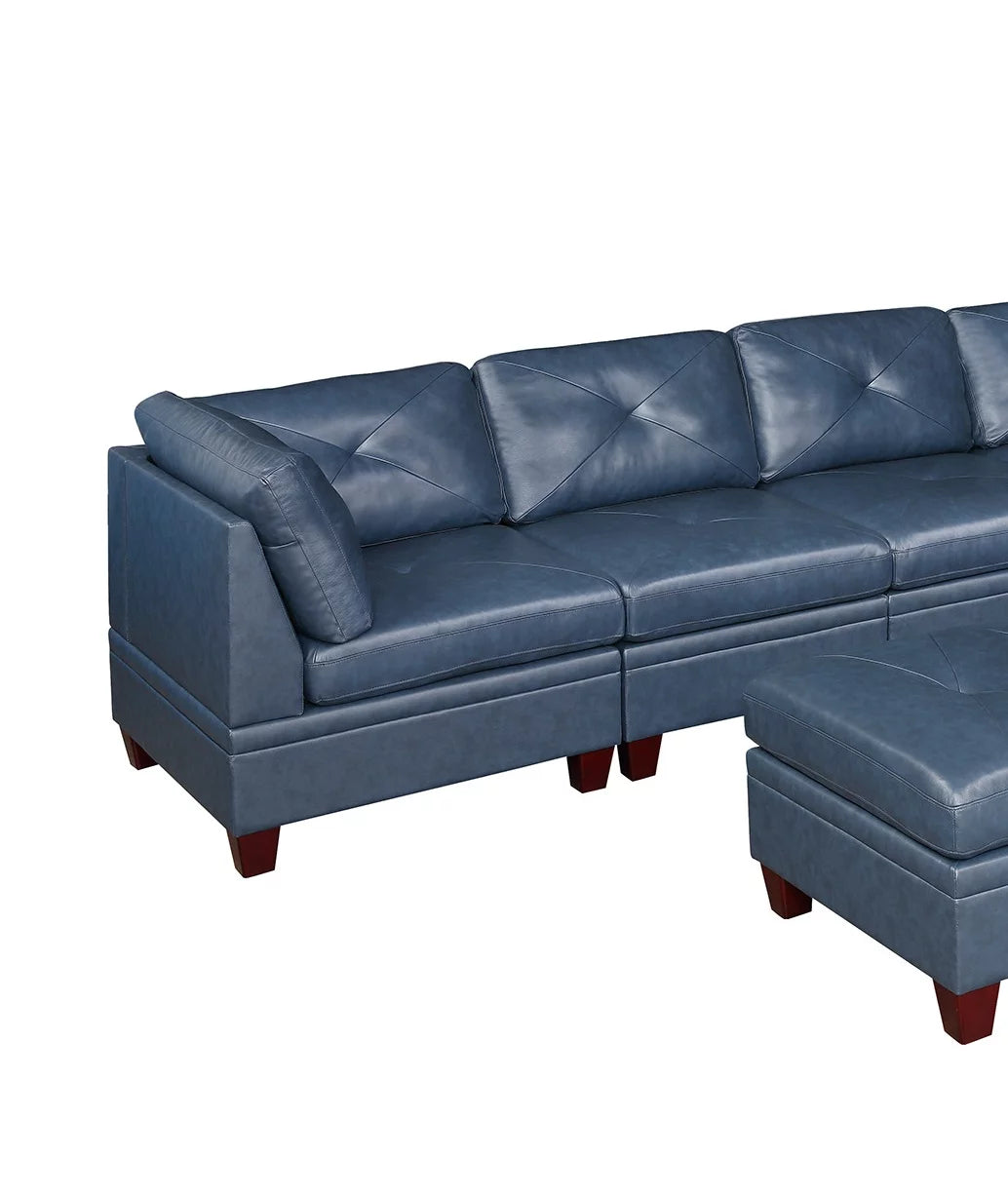 Ink Blue Top Grain Leather 7pc L-Sectional Sofa P66872