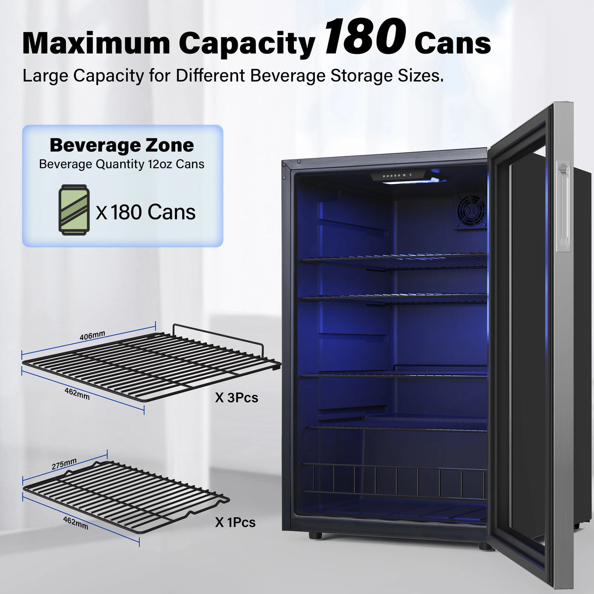 141-180 Can Freestanding Mini Beverage Refrigerator with Glass Door J2684