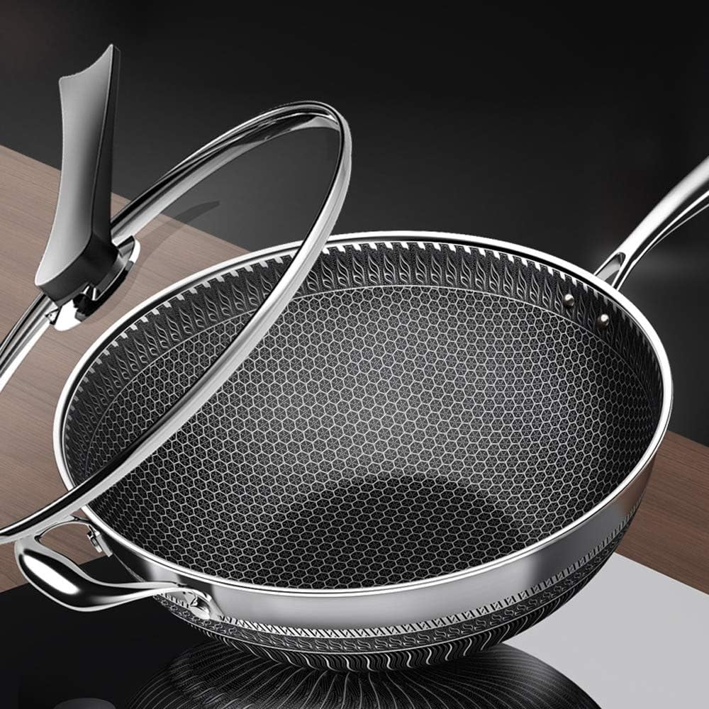Stainless Steel Non Stick Honeycomb Frying Pan with Glass Lid F5602