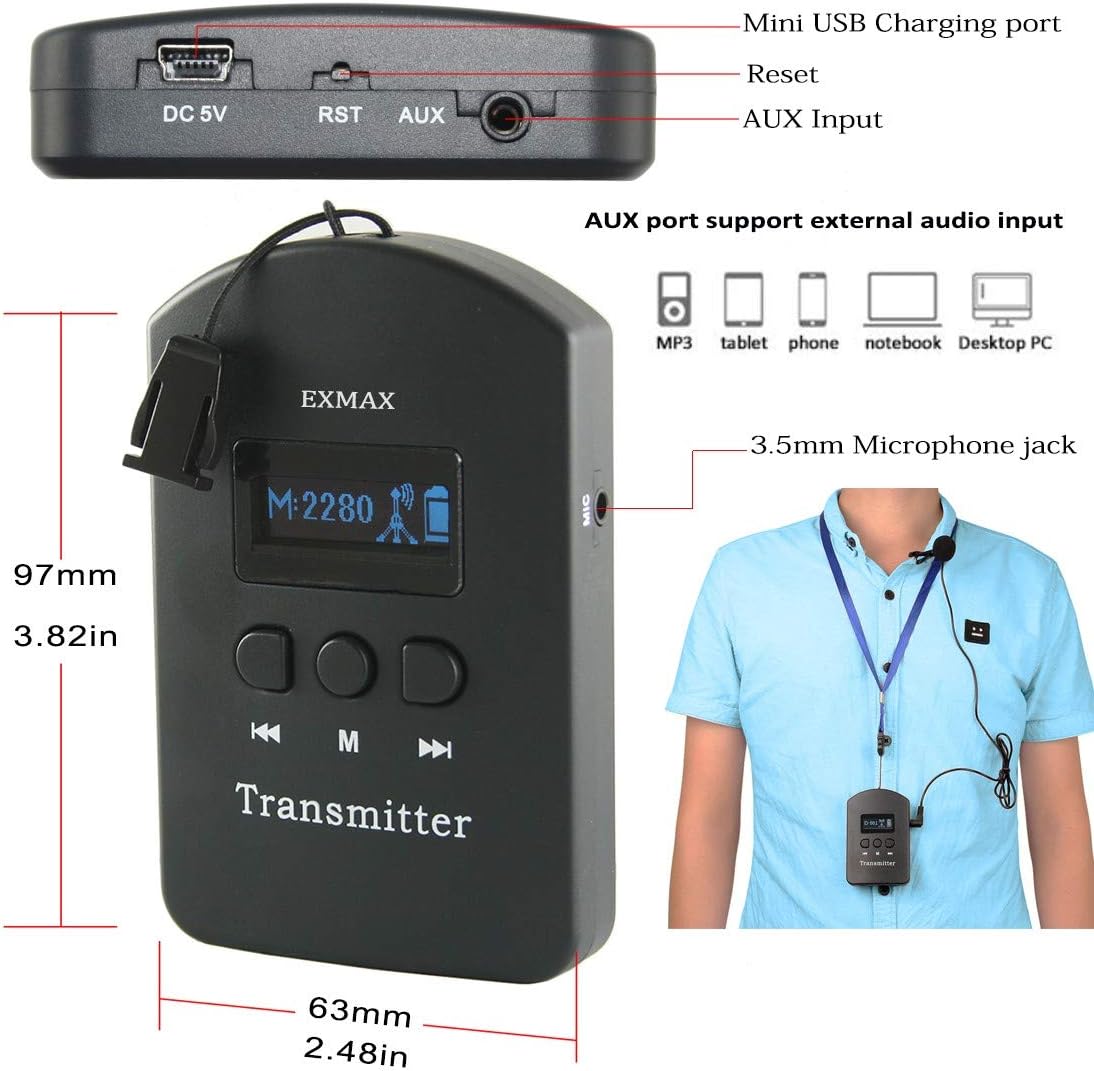 2.4GHz Wireless Audio Tour Guide System - 2 Transmitters 15 Receivers & Silver Storage Case Z692345