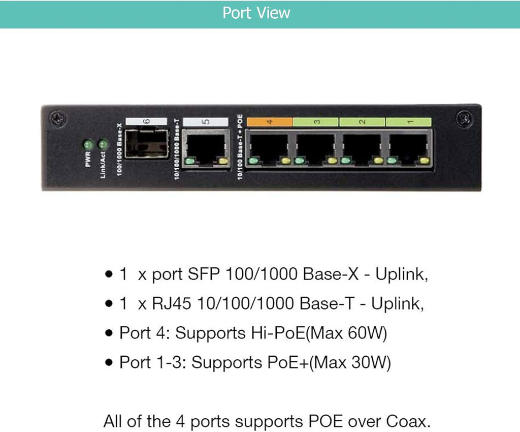 Industrial 4 Port POE & EOC Hybrid ePOE Switch with Ethernet Over Coax Technology Y57644
