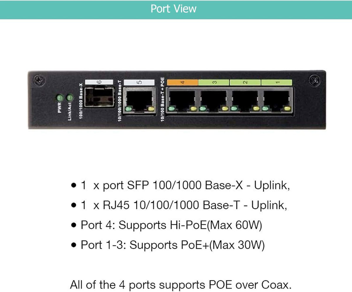 Industrial 4 Port POE & EOC Hybrid ePOE Switch with Ethernet Over Coax Technology Y57644