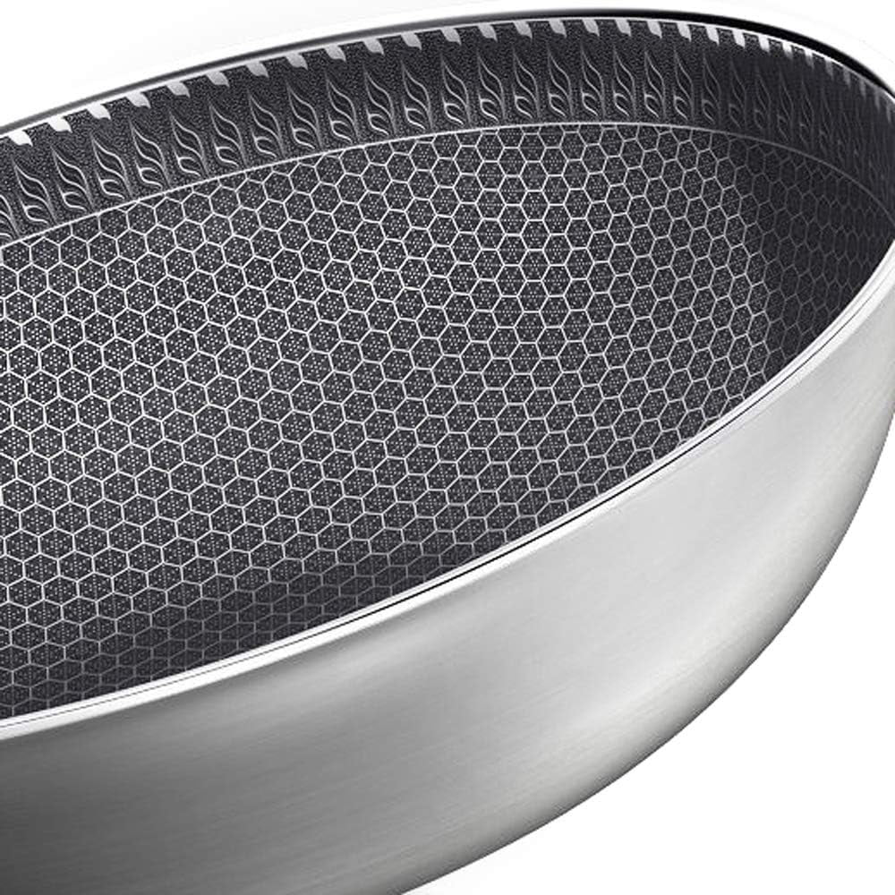 Stainless Steel Non Stick Honeycomb Frying Pan with Glass Lid F5602