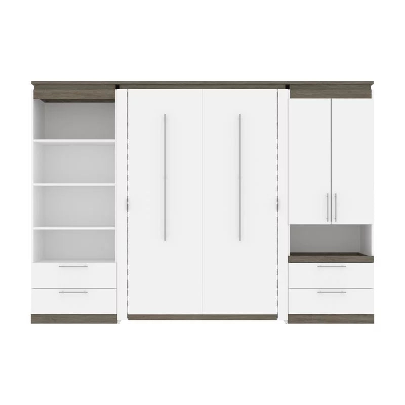 Full Murphy Bed and Storage with Drawers in White H372