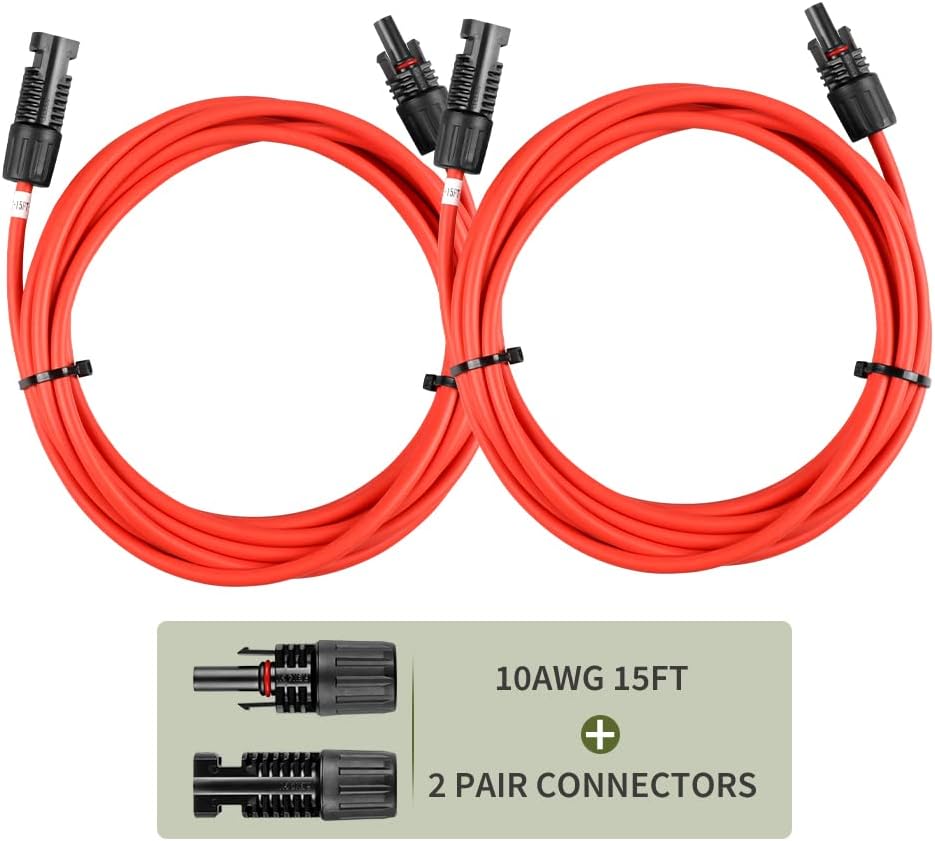 Solar Panel Extension Cable 20 Feet 12AWG with Female and Male Connector Pack of 2 N655874