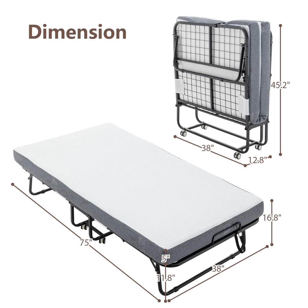 Folding Bed with Memory Foam Mattress Metal Frame W401