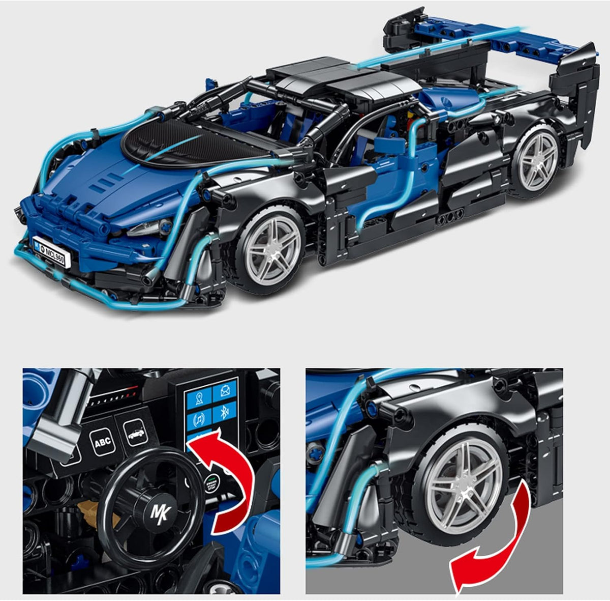 Blue and Black 1:14 Scale Sports Car Building Blocks Set (1529 Pcs) E475043