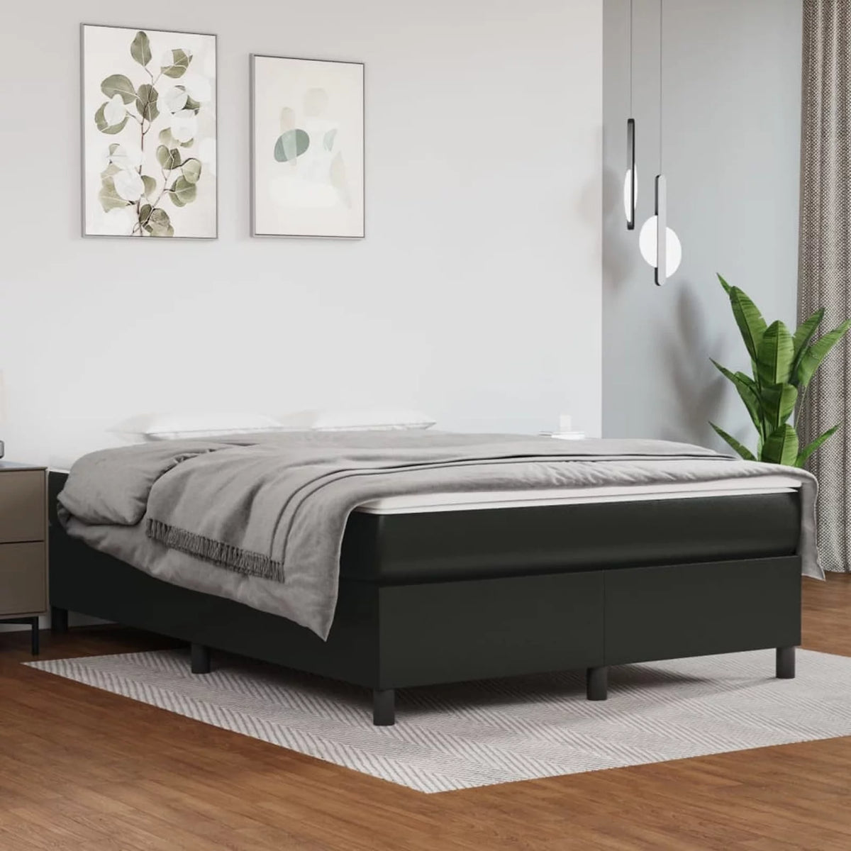Black Faux Leather Bed Frame with Mattress and Topper E81992