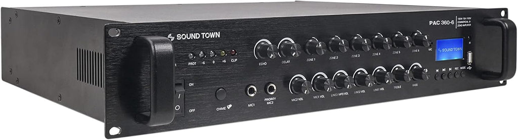 360W 6-Zone 70V/100V Commercial Power Amplifier with Bluetooth, Optical, Phantom Power R558042
