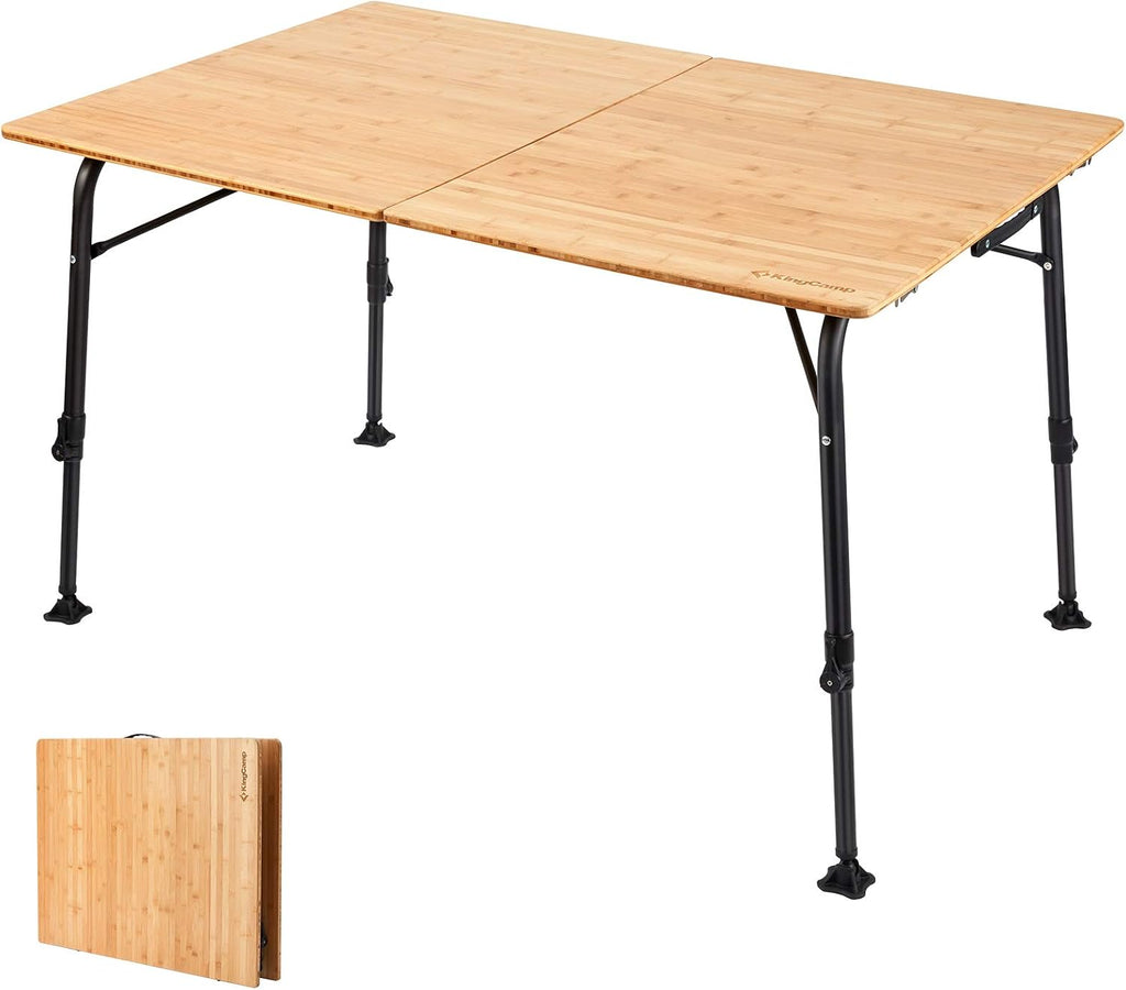 Bamboo Folding Camping Table with Adjustable Height Aluminum Legs O1281