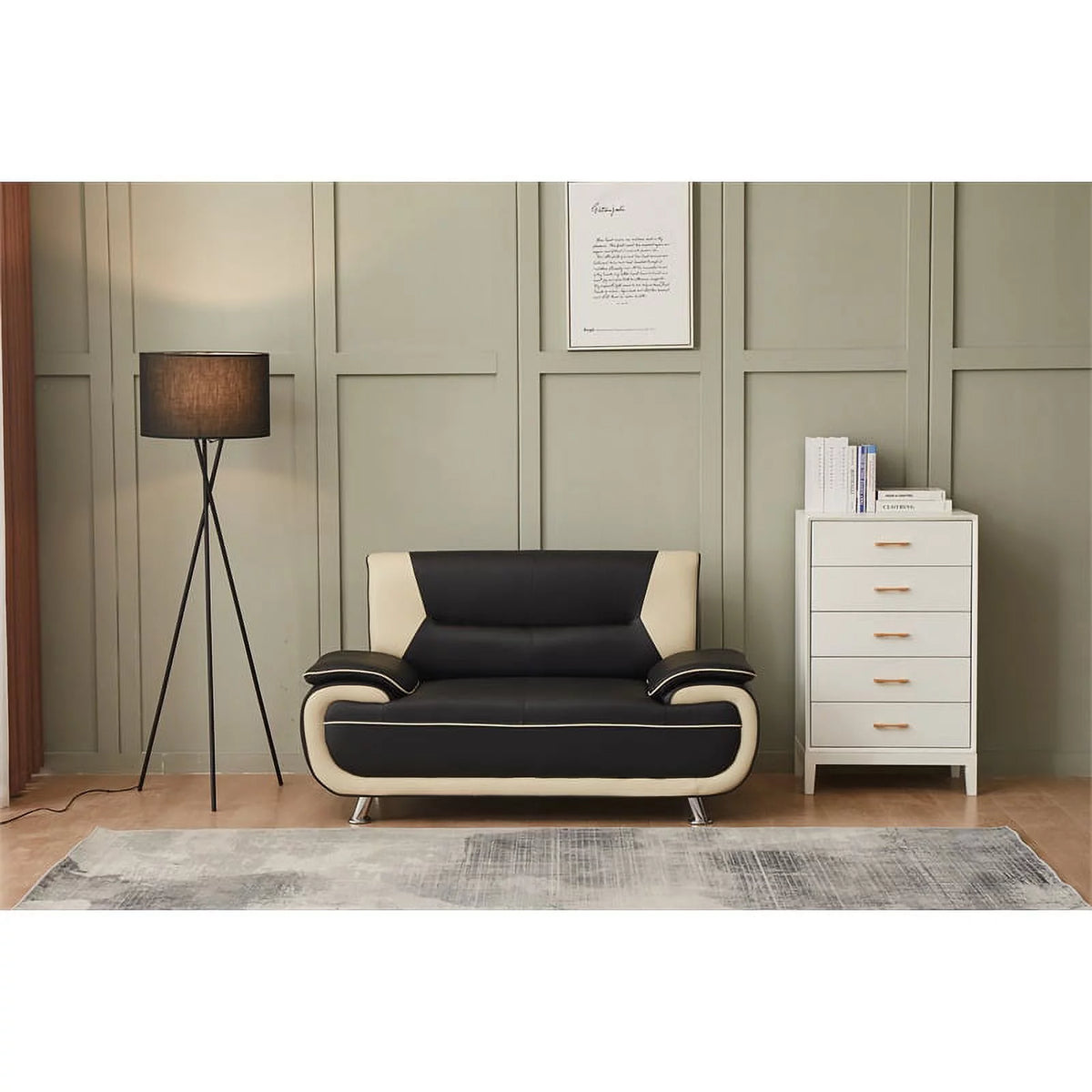 Black & Beige Faux Leather Sofa and Loveseat 2-Piece Set X49736