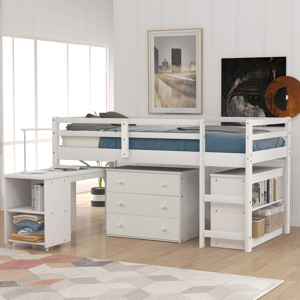 Twin Loft Bed with Desk and Cabinet A906