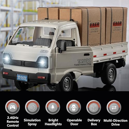 Remote Control Car 1:16 Scale RC Pickup Truck 2.4GHz All Terrain with Spray & Light 3 Batteries White H898