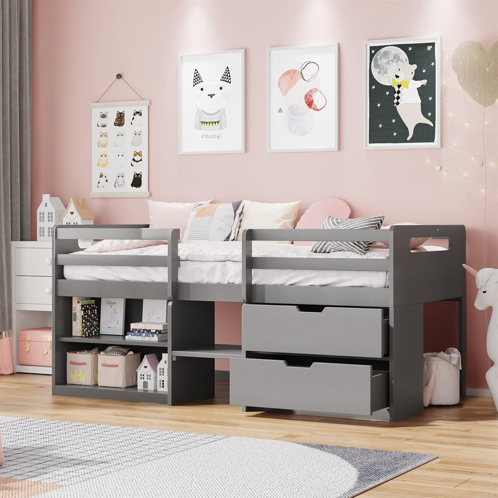 Twin Loft Bed with Desk and Cabinet A906