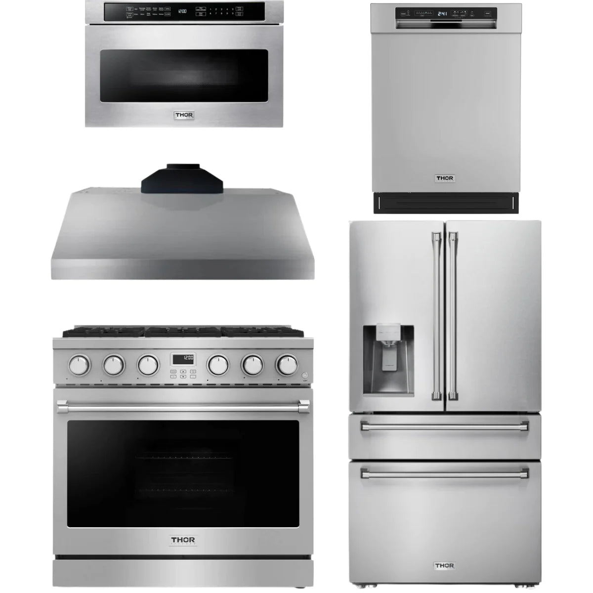 36 Gas Range, Range Hood, Refrigerator, Dishwasher and Microwave U5100