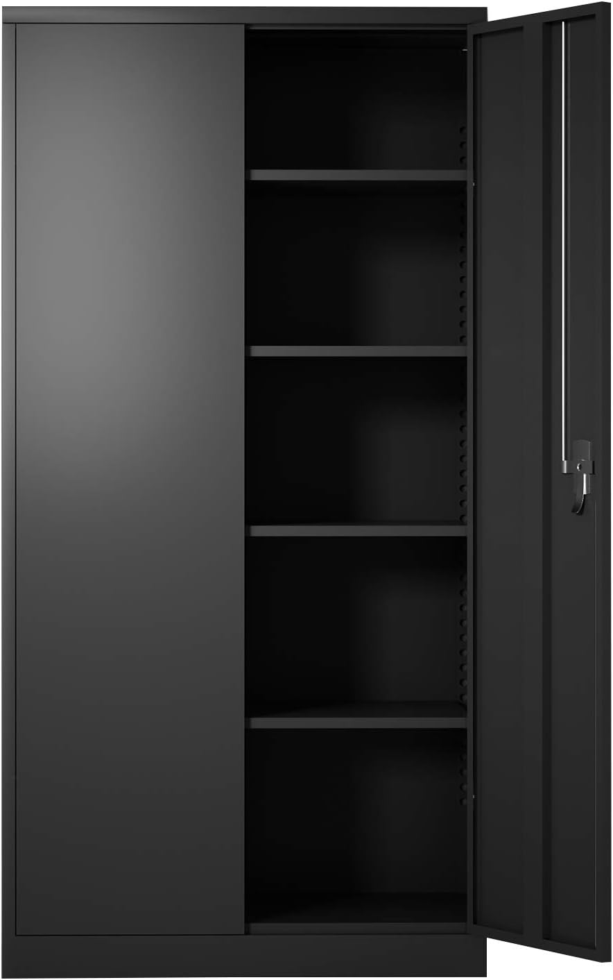 Metal Storage Cabinet with 2 Doors and 4 Adjustable Shelves Lockable Steel Storage Cabinet B6592