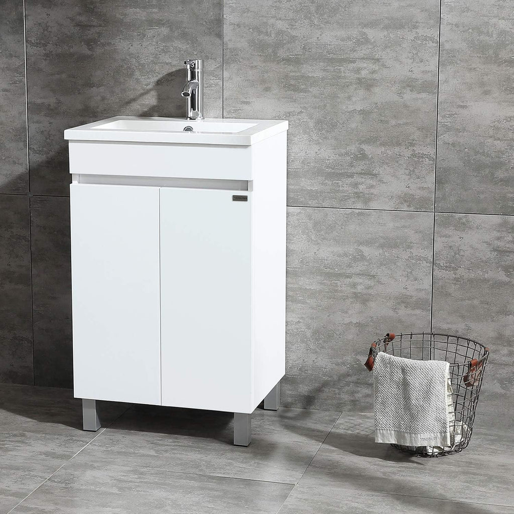 Black Free Standing Bathroom Vanity Cabinet with 2 Doors Undermount Resin Sink and Chrome Faucet I91030