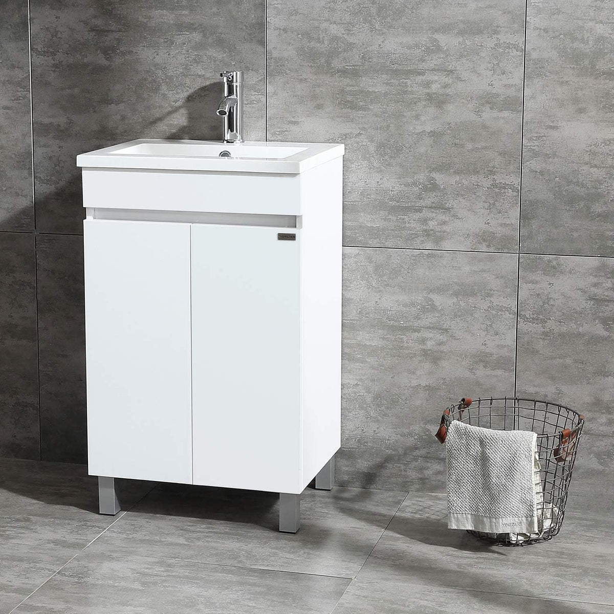 Black Free Standing Bathroom Vanity Cabinet with 2 Doors Undermount Resin Sink and Chrome Faucet I91030