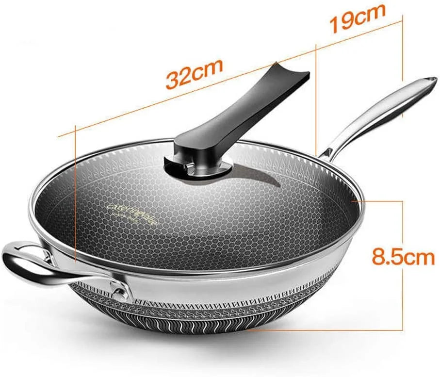 Stainless Steel Non Stick Honeycomb Frying Pan with Glass Lid F5602