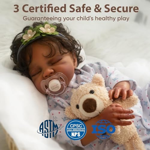 Black 20-Inch Sleeping Newborn Baby Dolls with Weighted Cloth Body and Curly Hair F79115