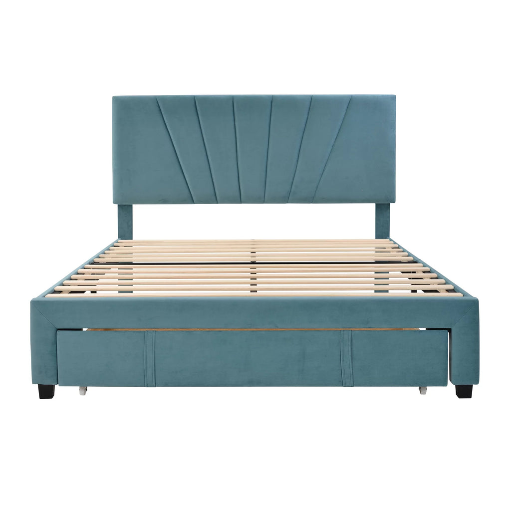 Queen Velvet Upholstered Platform Bed Frame with Drawer P635