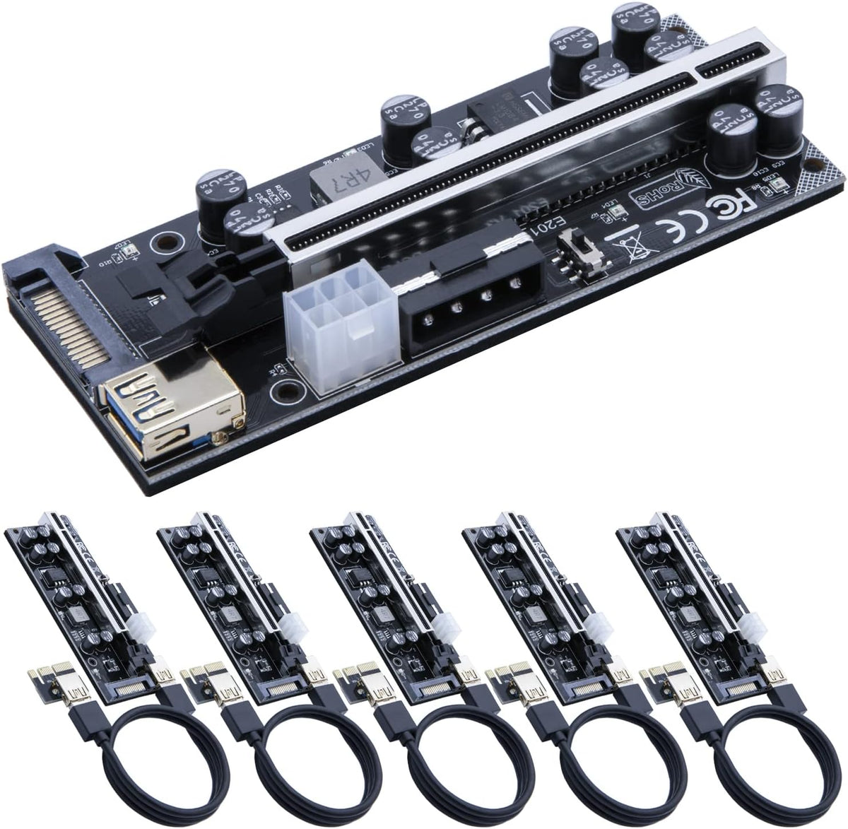 PCIe Riser Card 16X to 1X Powered Adapter 6 Pack I109