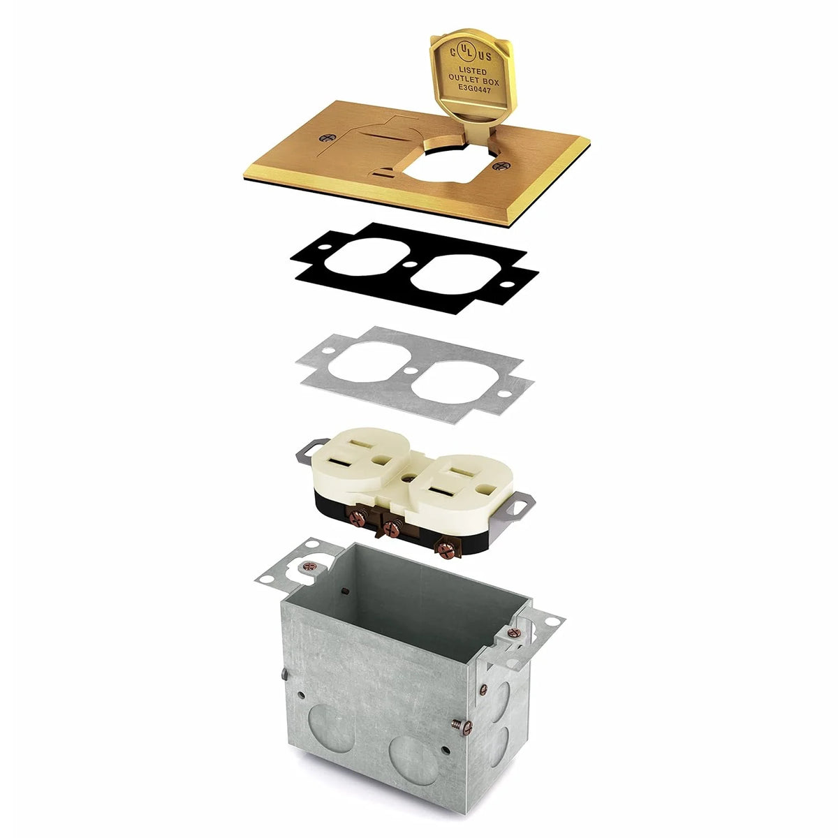 20A Tamper Resistant Recessed Floor Outlet with Flip Lid and Brass Cover K161770
