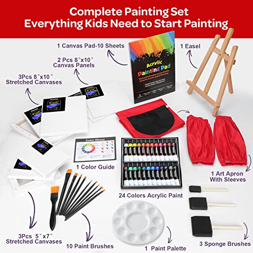 59pcs Acrylic Paint Set with 24 Non-Toxic Paints, Easel, Brushes, Canvas F28874