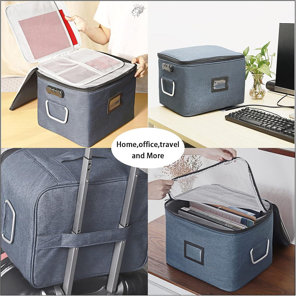 Blue Oxford Fabric Document Organizer Box with Lock E560863