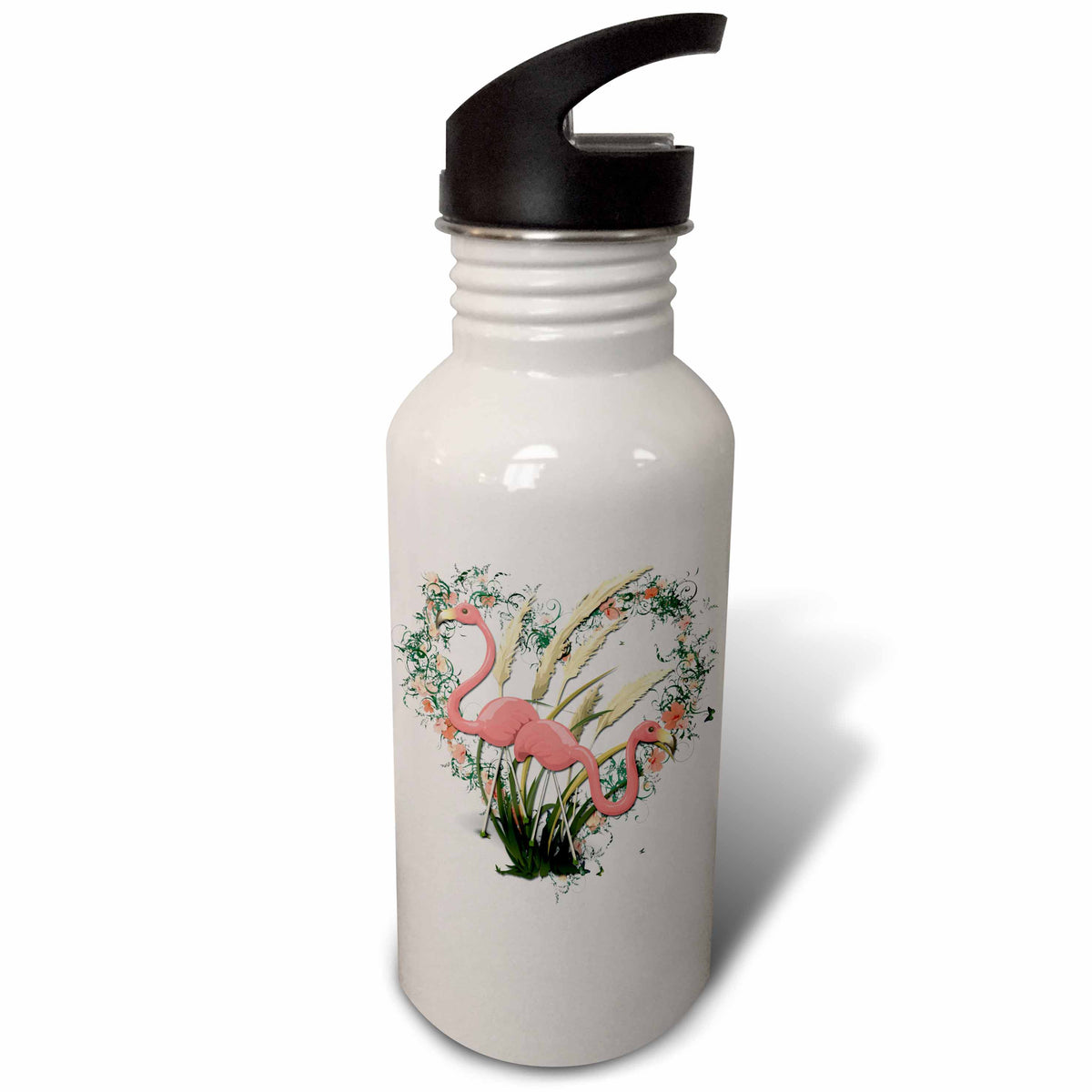 Pink Flamingos Heart Wreath 21 oz Sports Water Bottle U8612