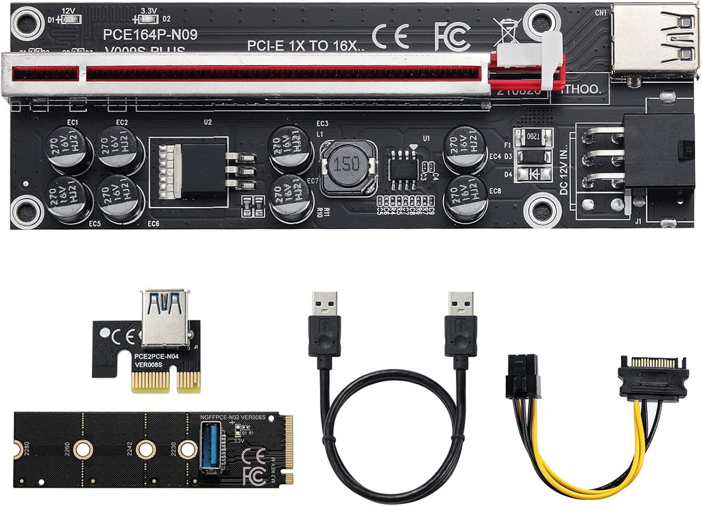 2 Pack PCIE Riser 1X to 16X Graphics Extension Adapter Card with USB 3.0 Cable B340715
