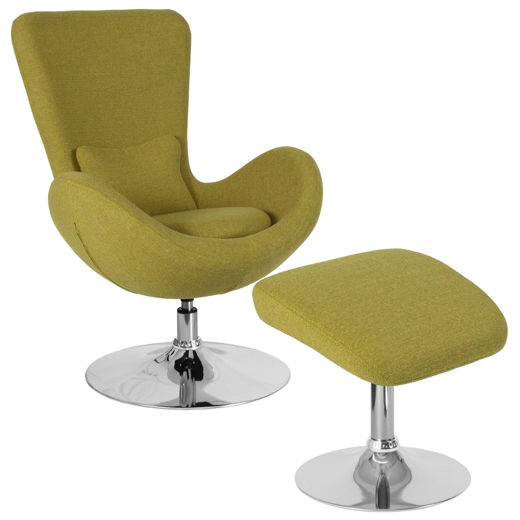 Green Fabric Side Reception Chair with Ottoman Q368175